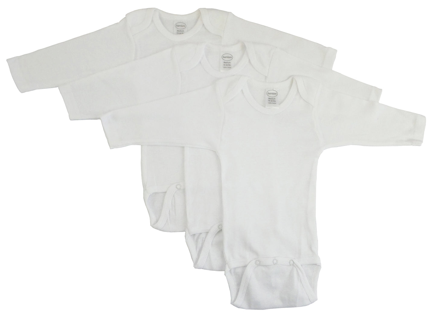 Bambini Long Sleeve White Onezie 3 Pack